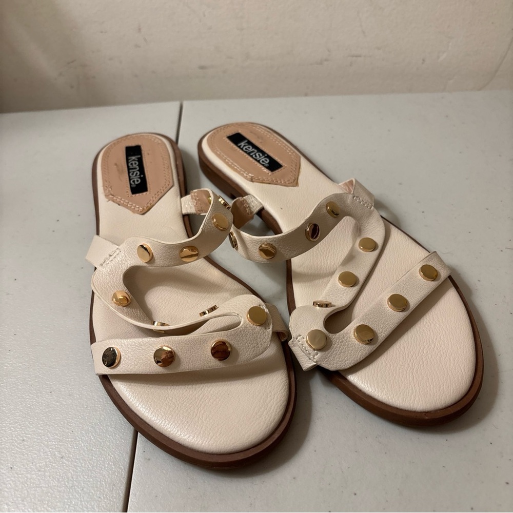Kensie Flat Sandals Off White Size 6.5 Slip On Summer